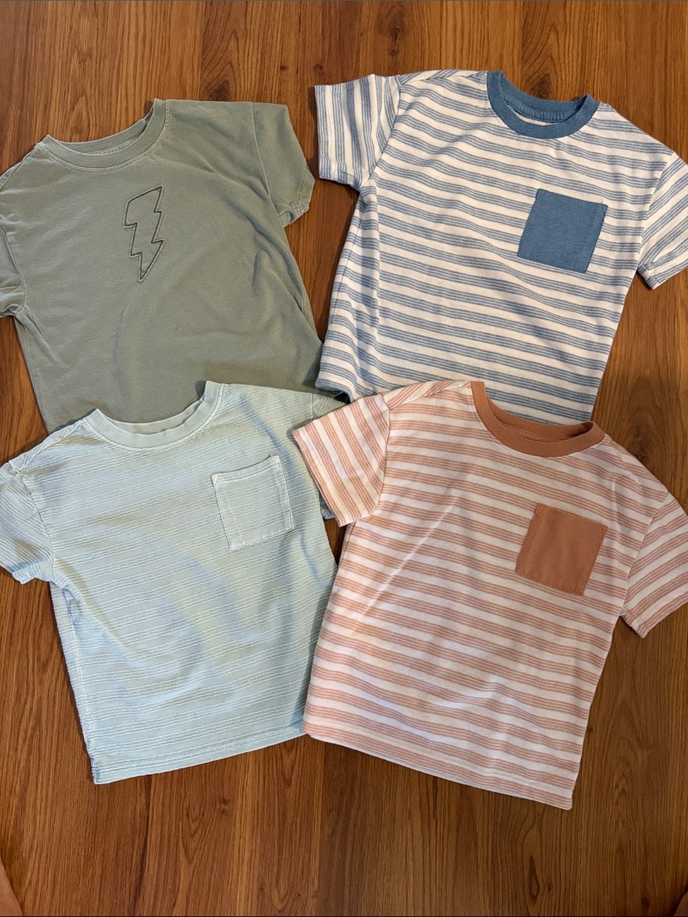 Cat & Jack Boys' Mixed Stripe & Solid Pocket Tees - Blue, Green, Cream, Pink